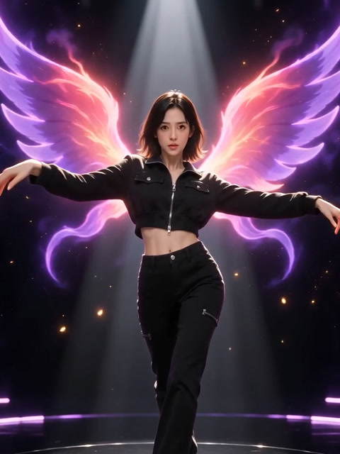 Human dancer version of the KDA Firestarter dance on a glowing stage