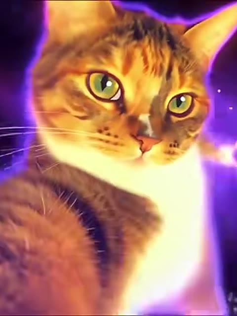 Cat dancer version of the KDA Firestarter dance with a glowing purple background